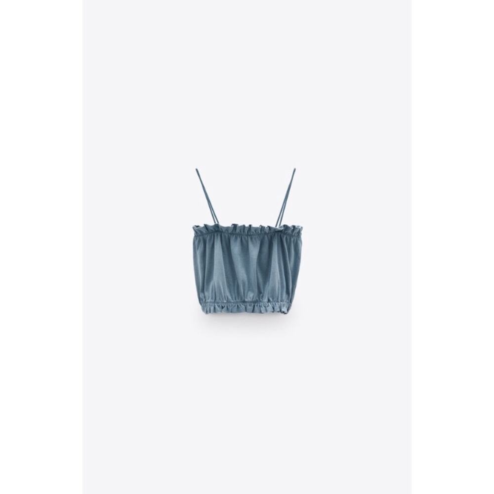 NWT Zara Blue Ruffle Crop Top - Picture 2 of 7
